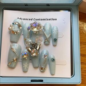 Embellished Blue Press-On Nails